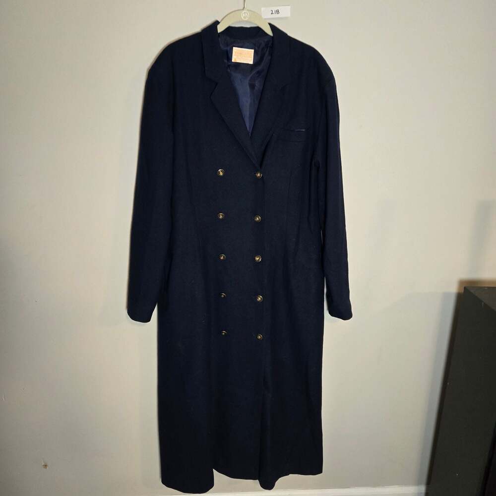 Vintage Pendleton 100% Virgin Wool Double-Breasted Long Overcoat Navy Blue